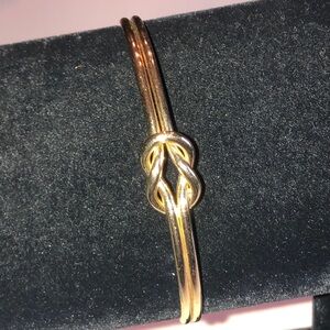 Gold Tone Knot Open Bangle Cuff Bracelet
